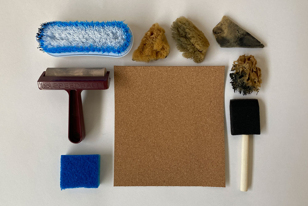 A variety of supplies that can be used for making different textures and marks.
